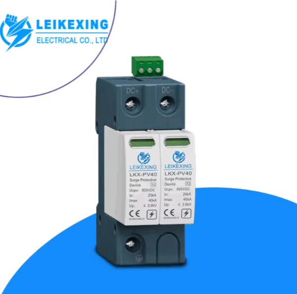 Leikexing T2 2P 20-40KA 500V Solar SPD 800V Surge Protector Device DC 500V Surge Arrester for Lightning Protection Solar Systems